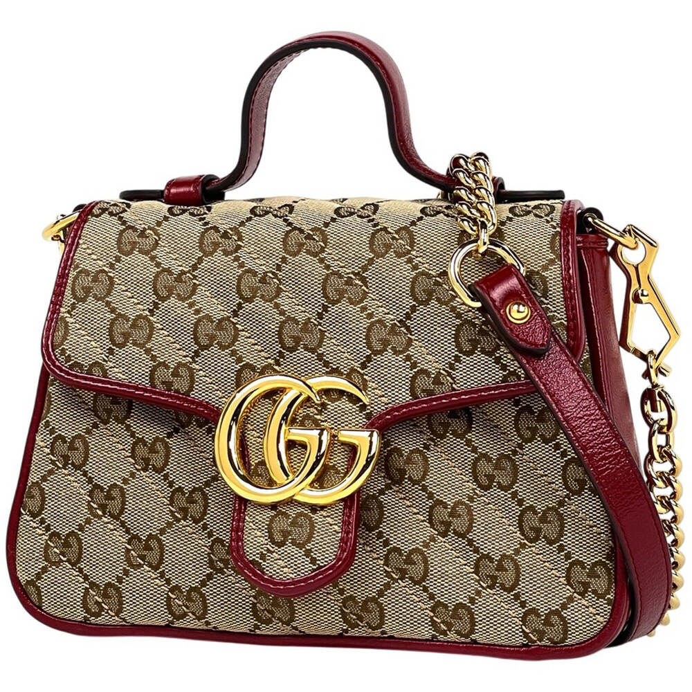 Gucci GG Marmont Handbag, 2-Way Chain Shoulder Bag, Double G Canvas, Red/Beig... - Picture 1 of 9